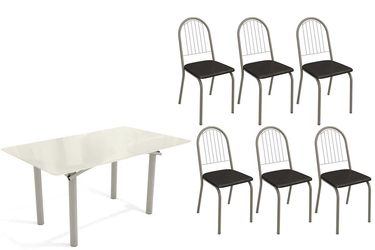 Sala Jantar Mesa Elba Tampo Madeirado c/ Vidro 160cm e 6 Cadeiras Noruega - Kappesberg
