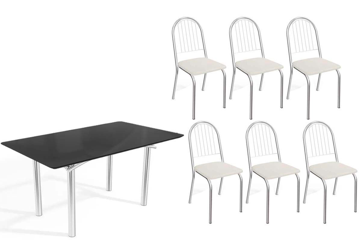 Sala Jantar Mesa Elba Tampo Madeirado c/ Vidro 160cm e 6 Cadeiras Noruega - Kappesberg