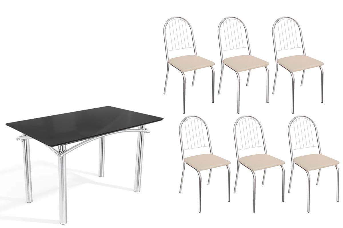 Sala Jantar Mesa Elba Tampo Madeirado c/ Vidro 120cm e 6 Cadeiras Noruega - Kappesberg