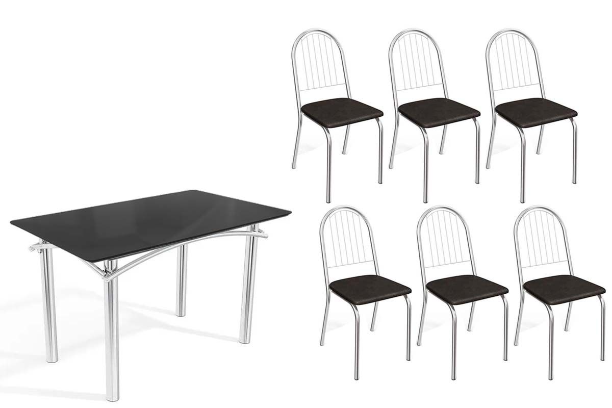 Sala Jantar Mesa Elba Tampo Madeirado c/ Vidro 120cm e 6 Cadeiras Noruega - Kappesberg