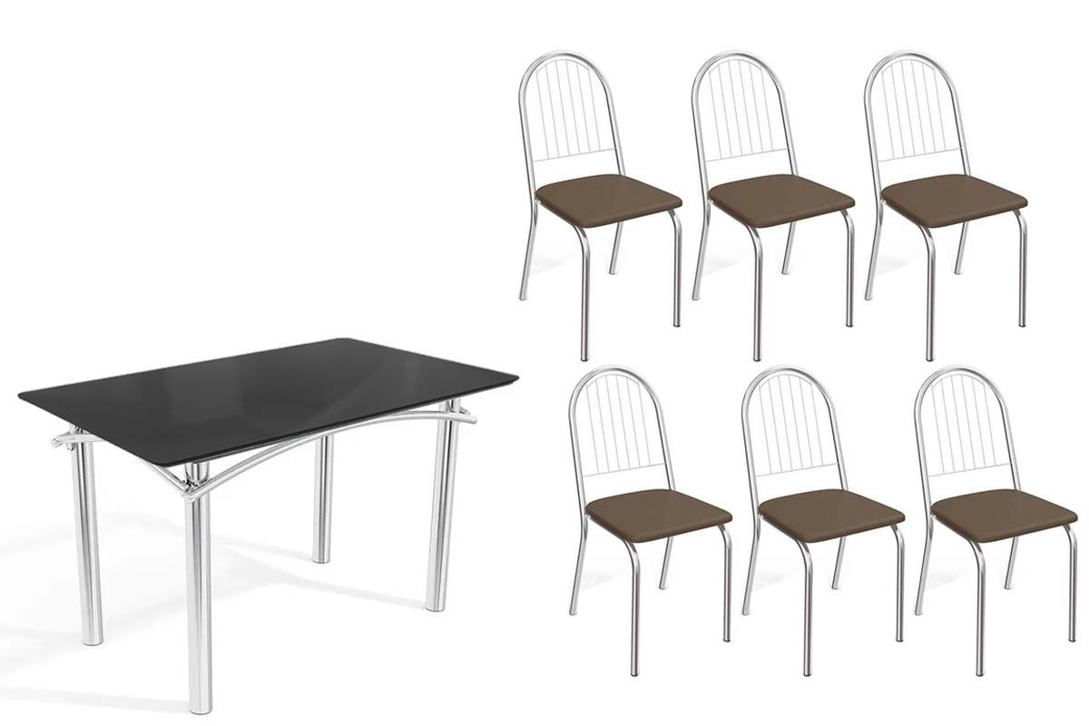 Sala Jantar Mesa Elba Tampo Madeirado c/ Vidro 120cm e 6 Cadeiras Noruega - Kappesberg