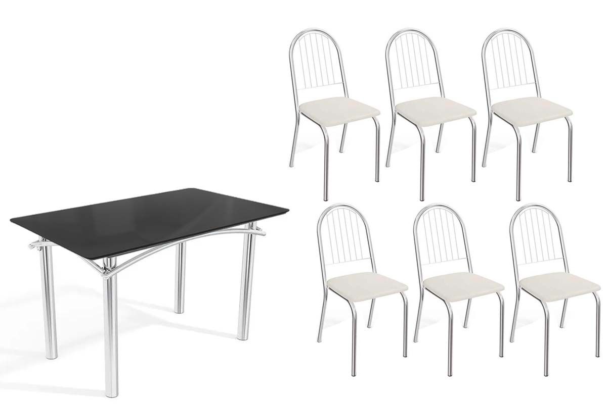 Sala Jantar Mesa Elba Tampo Madeirado c/ Vidro 120cm e 6 Cadeiras Noruega - Kappesberg