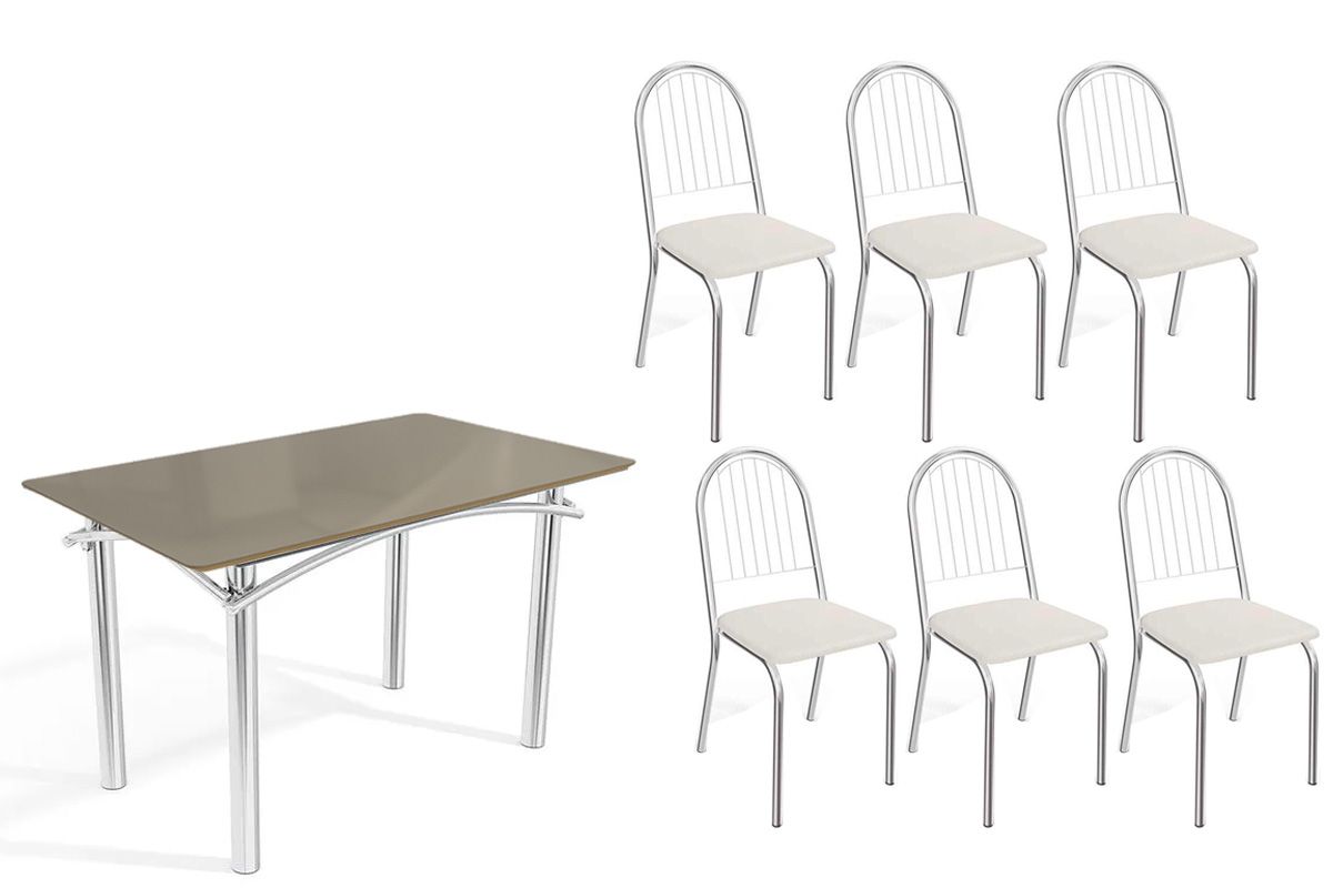Sala Jantar Mesa Elba Tampo Madeirado c/ Vidro 120cm e 6 Cadeiras Noruega - Kappesberg
