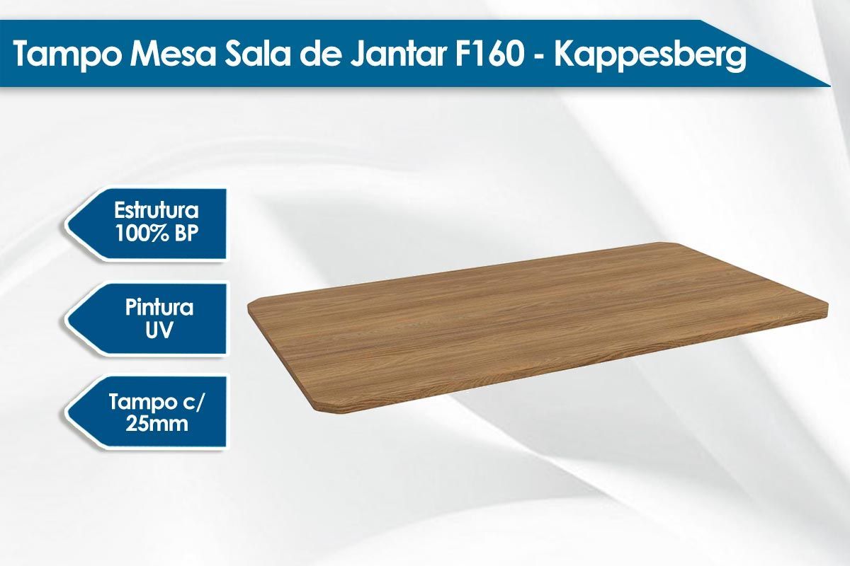 Sala Jantar Mesa Elba c/ Tampo de Madeira 160cm e 6 Cadeiras Noruega - Kappesberg