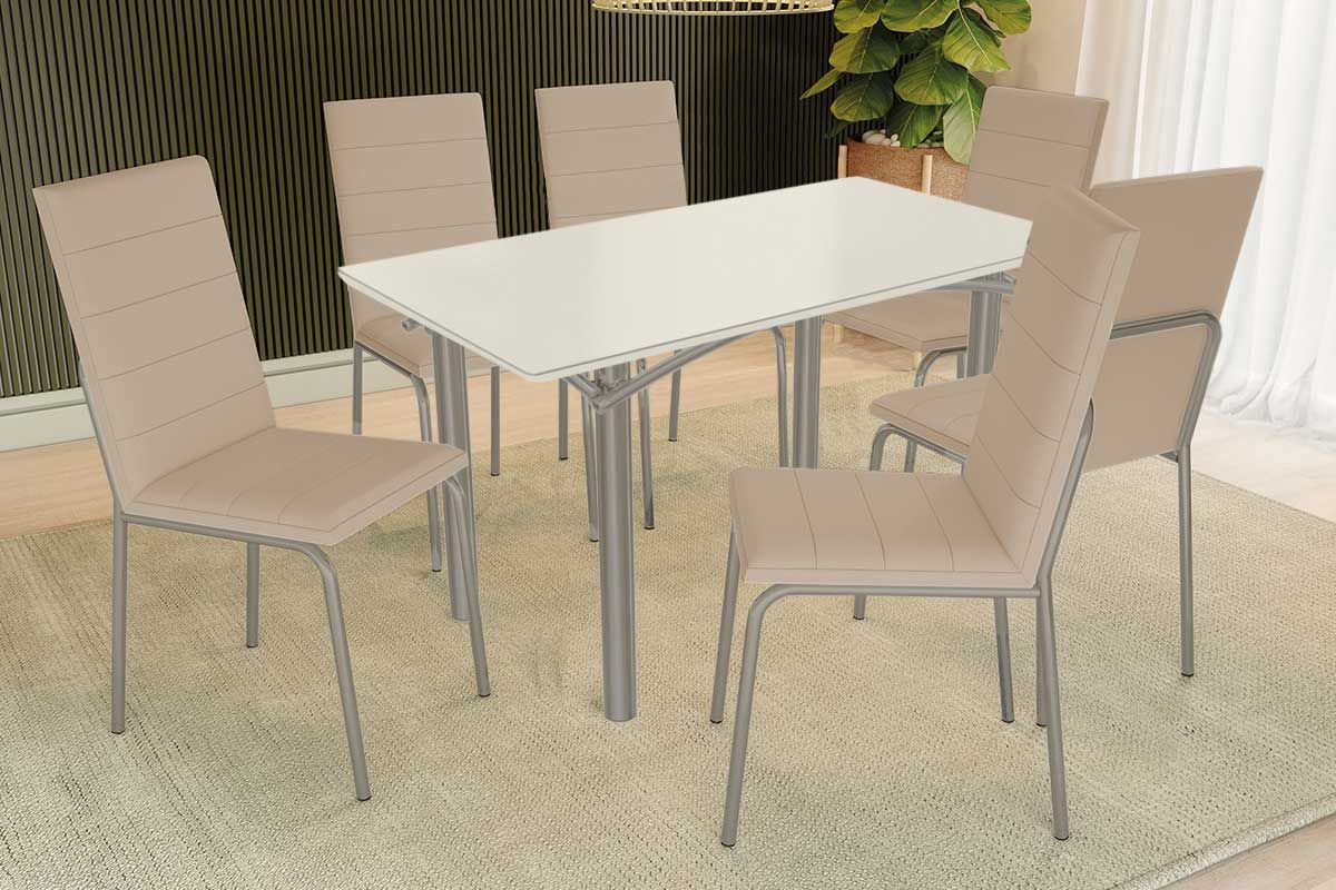 Sala Jantar Mesa Elba Tampo Madeirado c/ Vidro 160cm e 6 Cadeiras Amsterdã - Kappesberg