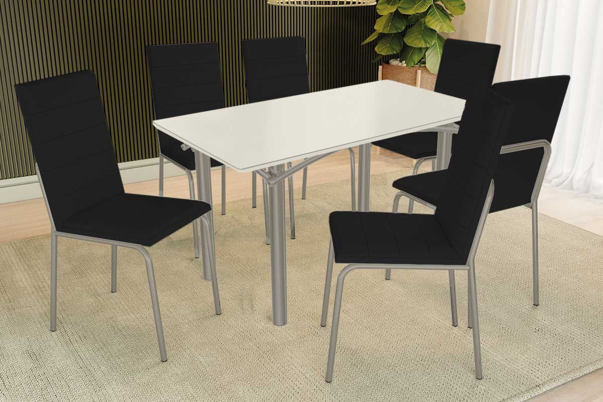 Sala Jantar Mesa Elba Tampo Madeirado c/ Vidro 160cm e 6 Cadeiras Amsterdã - Kappesberg