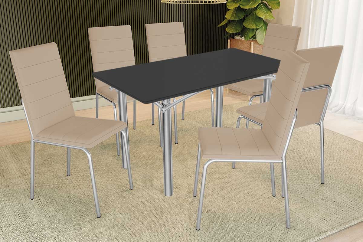 Sala Jantar Mesa Elba Tampo Madeirado c/ Vidro 160cm e 6 Cadeiras Amsterdã - Kappesberg