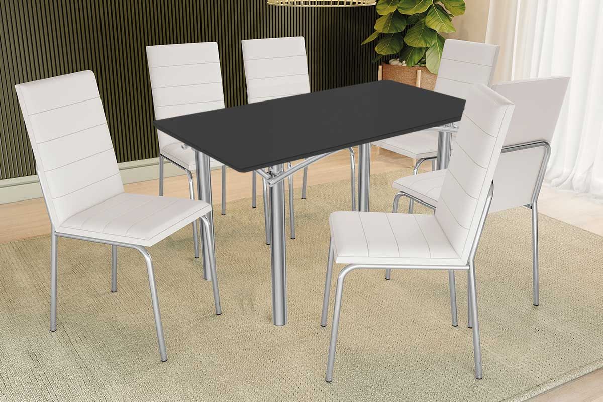 Sala Jantar Mesa Elba Tampo Madeirado c/ Vidro 160cm e 6 Cadeiras Amsterdã - Kappesberg