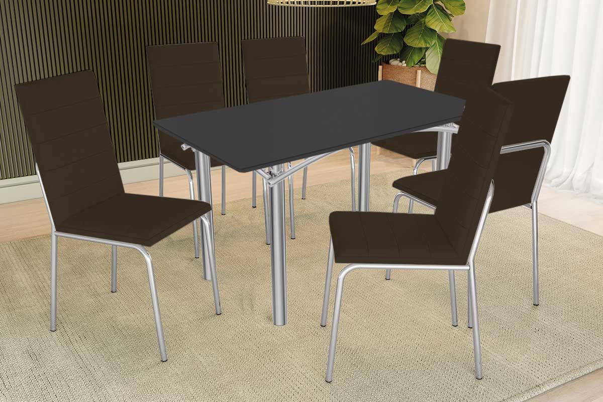 Sala Jantar Mesa Elba Tampo Madeirado c/ Vidro 160cm e 6 Cadeiras Amsterdã - Kappesberg