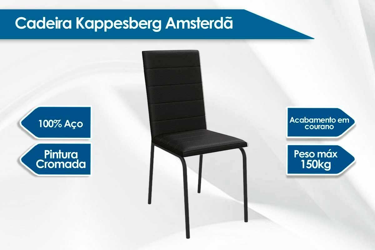 Sala Jantar Mesa Elba Tampo Madeirado c/ Vidro 160cm e 6 Cadeiras Amsterdã - Kappesberg