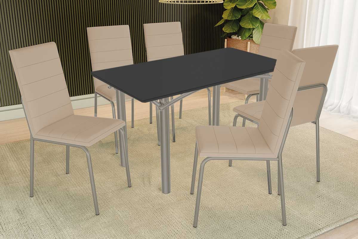 Sala Jantar Mesa Elba Tampo Madeirado c/ Vidro 160cm e 6 Cadeiras Amsterdã - Kappesberg