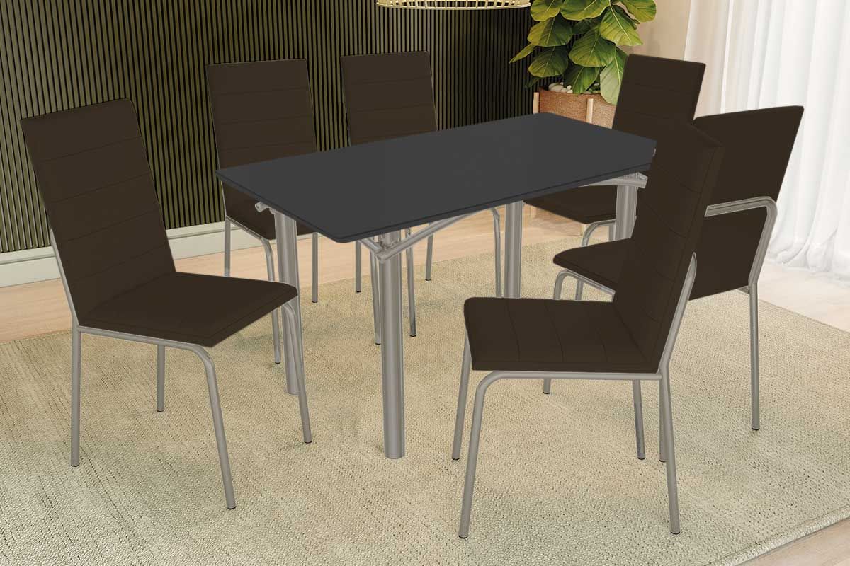 Sala Jantar Mesa Elba Tampo Madeirado c/ Vidro 160cm e 6 Cadeiras Amsterdã - Kappesberg