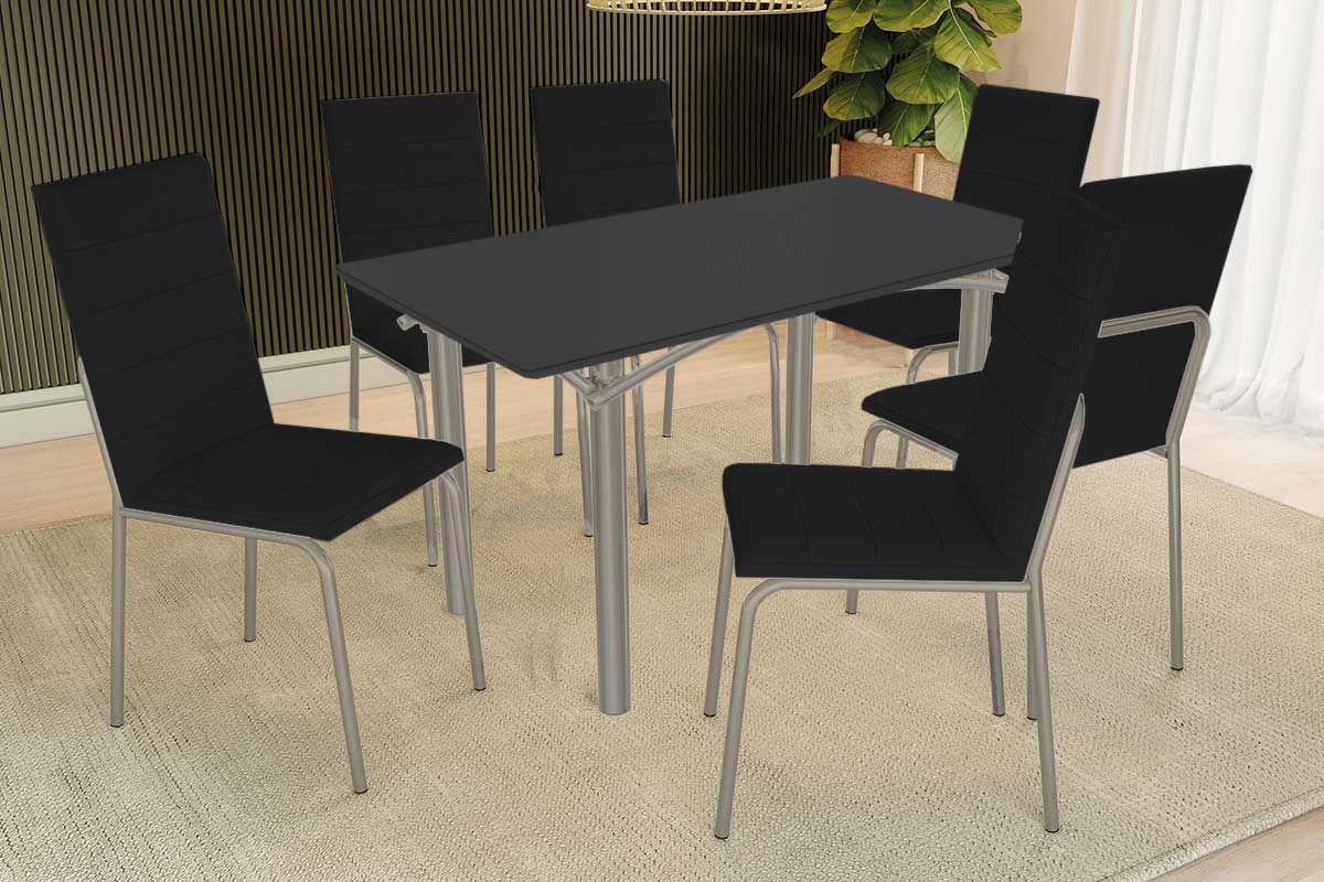 Sala Jantar Mesa Elba Tampo Madeirado c/ Vidro 160cm e 6 Cadeiras Amsterdã - Kappesberg