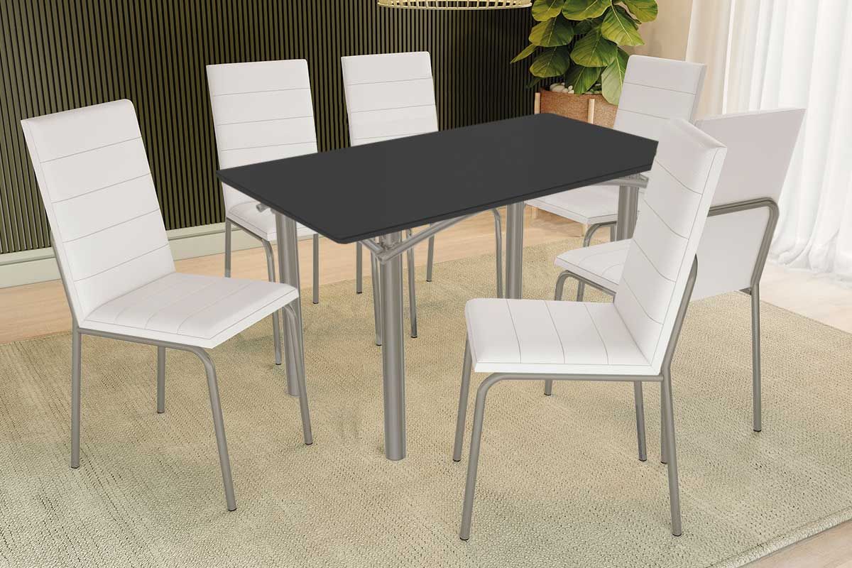 Sala Jantar Mesa Elba Tampo Madeirado c/ Vidro 160cm e 6 Cadeiras Amsterdã - Kappesberg