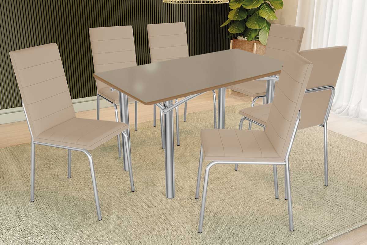 Sala Jantar Mesa Elba Tampo Madeirado c/ Vidro 160cm e 6 Cadeiras Amsterdã - Kappesberg