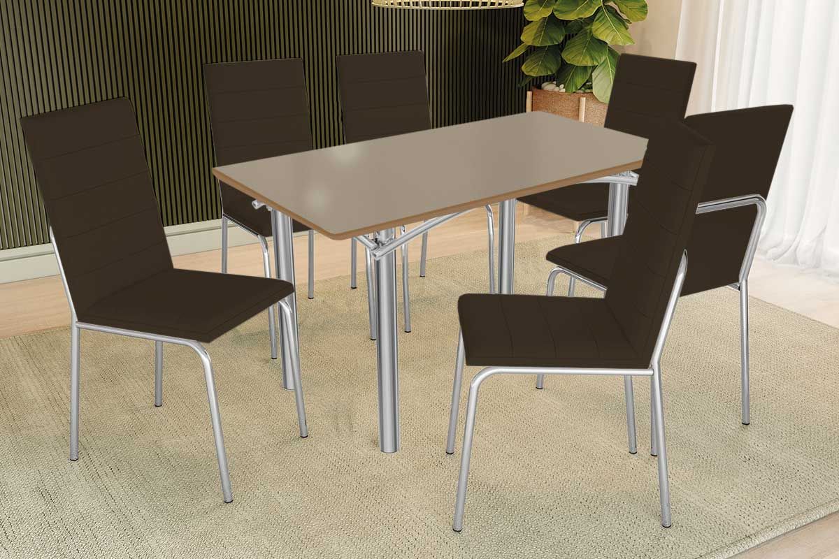 Sala Jantar Mesa Elba Tampo Madeirado c/ Vidro 160cm e 6 Cadeiras Amsterdã - Kappesberg