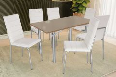 Sala Jantar Mesa Elba Tampo Madeirado c/ Vidro 160cm e 6 Cadeiras Amsterdã - Kappesberg