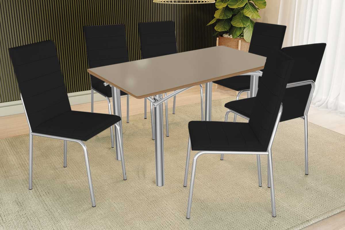 Sala Jantar Mesa Elba Tampo Madeirado c/ Vidro 160cm e 6 Cadeiras Amsterdã - Kappesberg