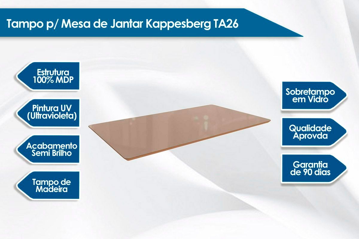 Sala Jantar Mesa Elba Tampo Madeirado c/ Vidro 160cm e 6 Cadeiras Amsterdã - Kappesberg
