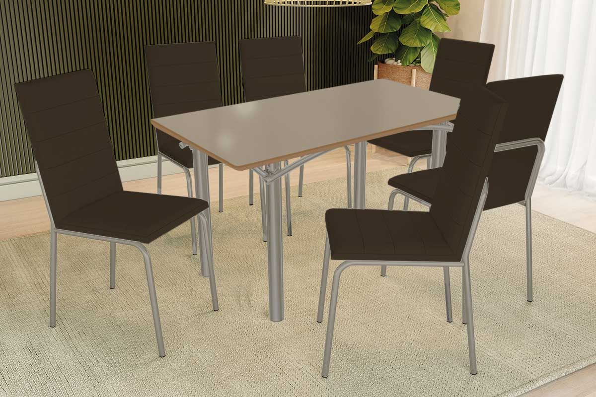 Sala Jantar Mesa Elba Tampo Madeirado c/ Vidro 160cm e 6 Cadeiras Amsterdã - Kappesberg