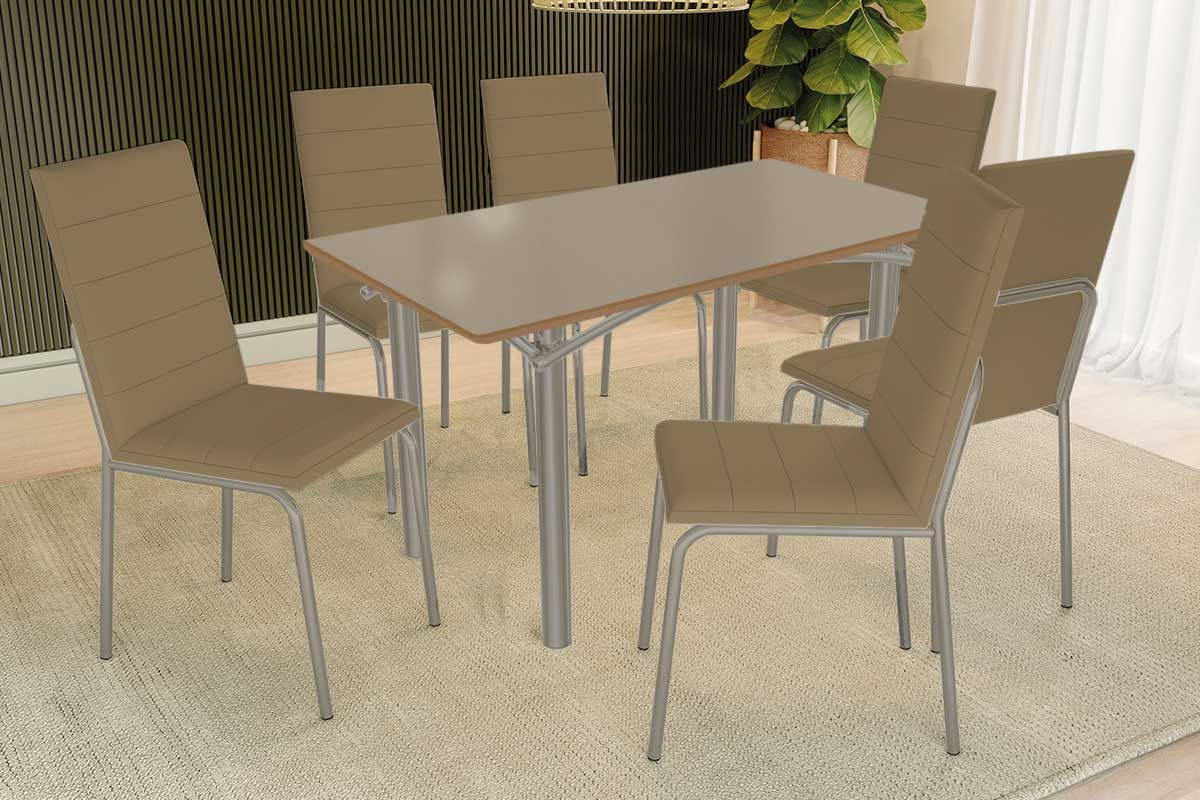Sala Jantar Mesa Elba Tampo Madeirado c/ Vidro 160cm e 6 Cadeiras Amsterdã - Kappesberg