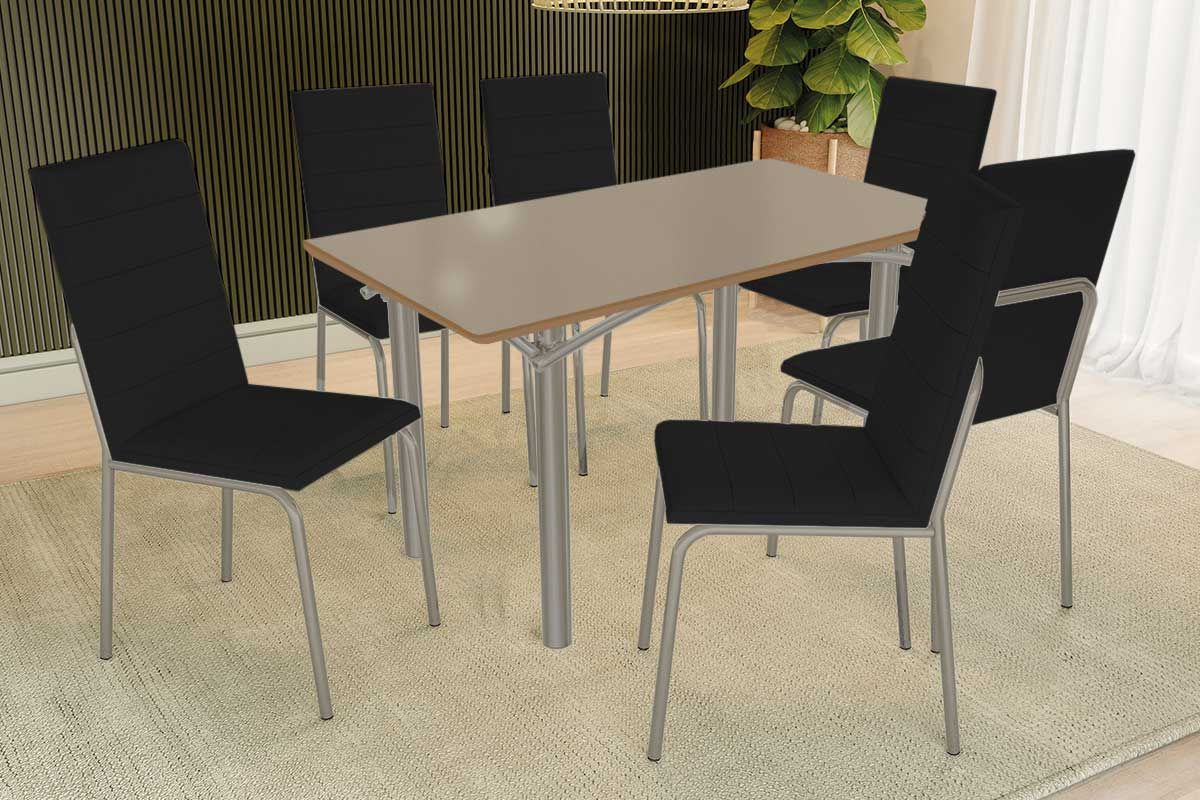 Sala Jantar Mesa Elba Tampo Madeirado c/ Vidro 160cm e 6 Cadeiras Amsterdã - Kappesberg