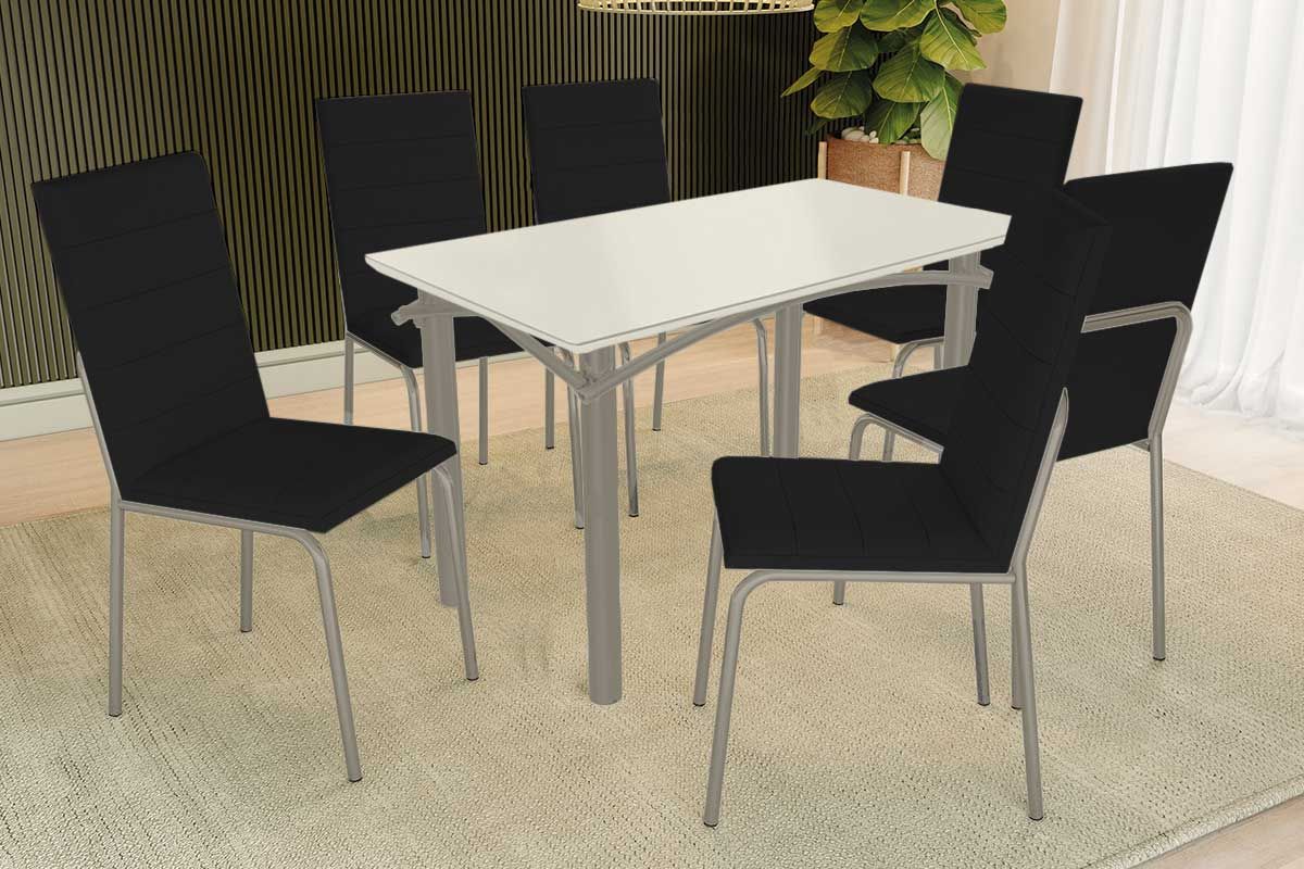Sala Jantar Mesa Elba Tampo Madeirado c/ Vidro 120cm e 6 Cadeiras Amsterdã - Kappesberg