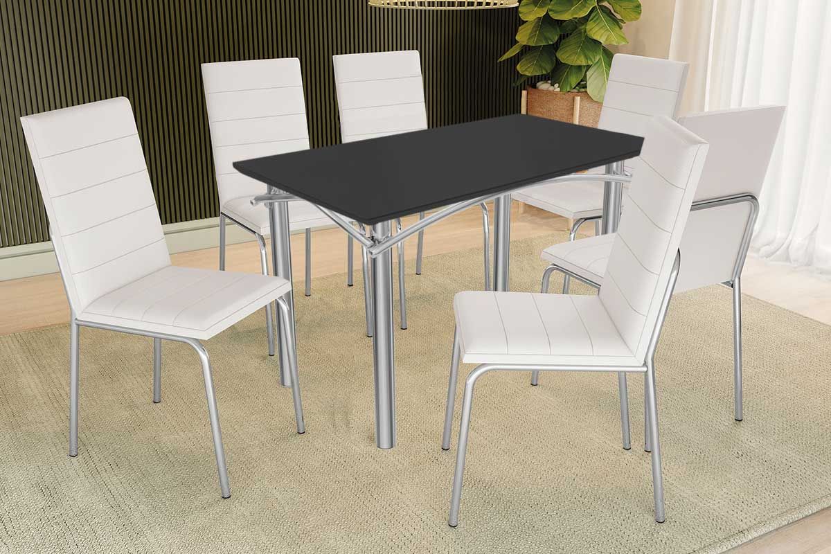 Sala Jantar Mesa Elba Tampo Madeirado c/ Vidro 120cm e 6 Cadeiras Amsterdã - Kappesberg