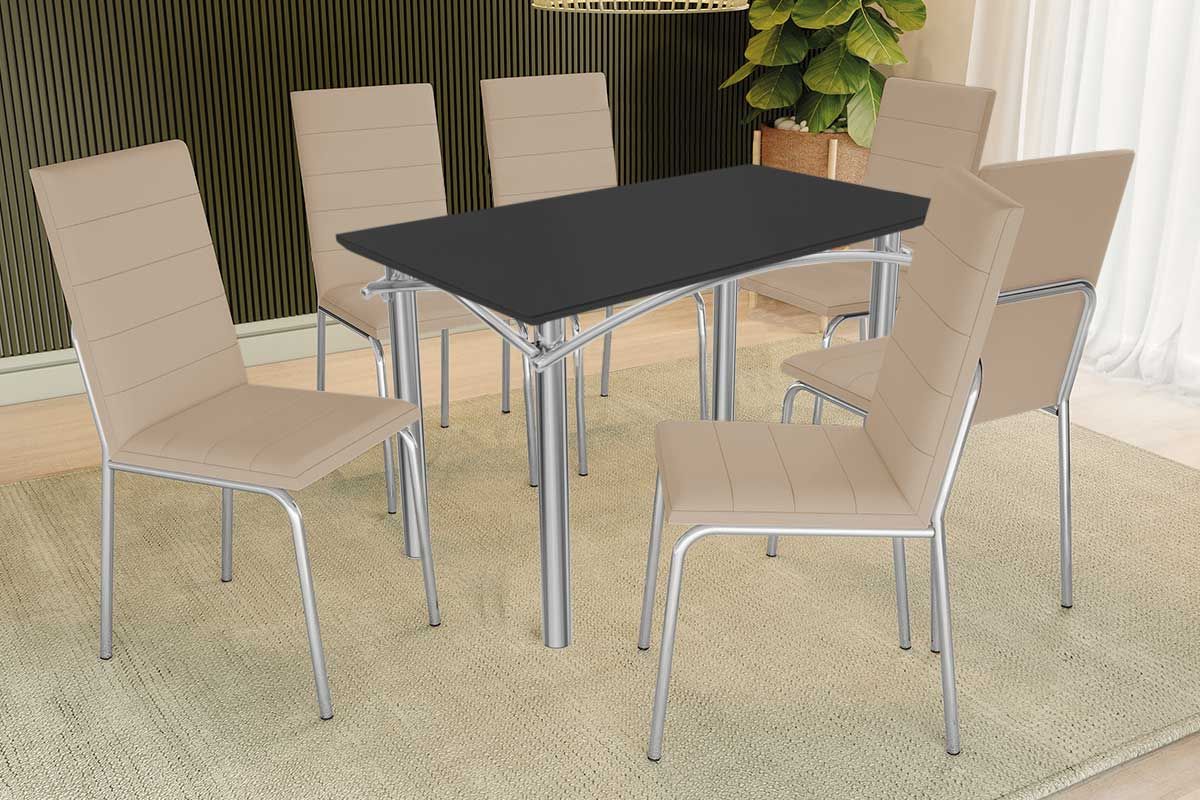 Sala Jantar Mesa Elba Tampo Madeirado c/ Vidro 120cm e 6 Cadeiras Amsterdã - Kappesberg