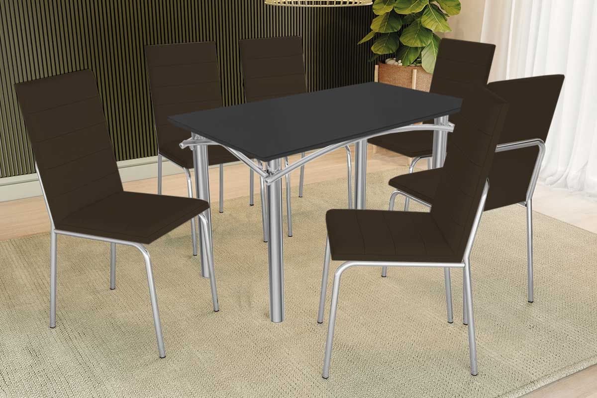 Sala Jantar Mesa Elba Tampo Madeirado c/ Vidro 120cm e 6 Cadeiras Amsterdã - Kappesberg