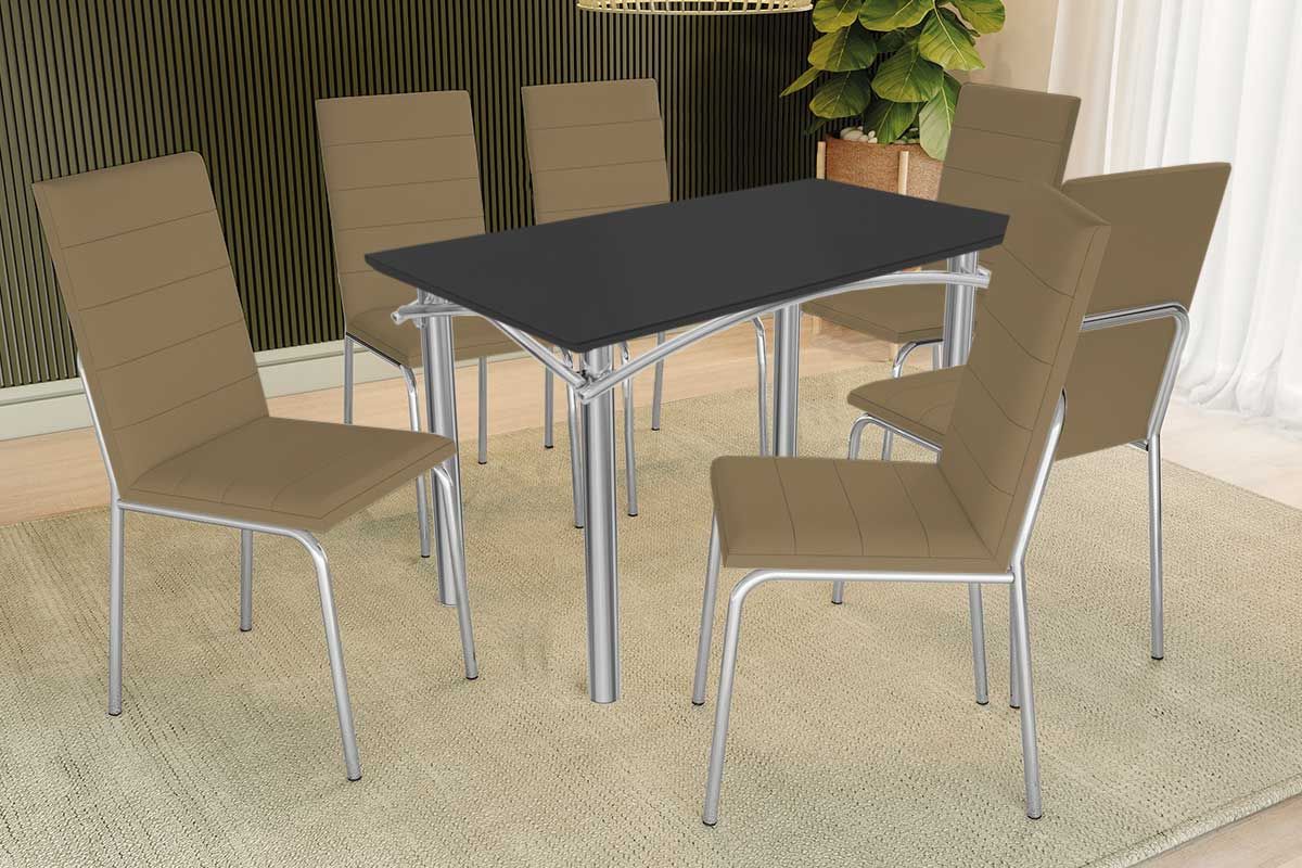 Sala Jantar Mesa Elba Tampo Madeirado c/ Vidro 120cm e 6 Cadeiras Amsterdã - Kappesberg