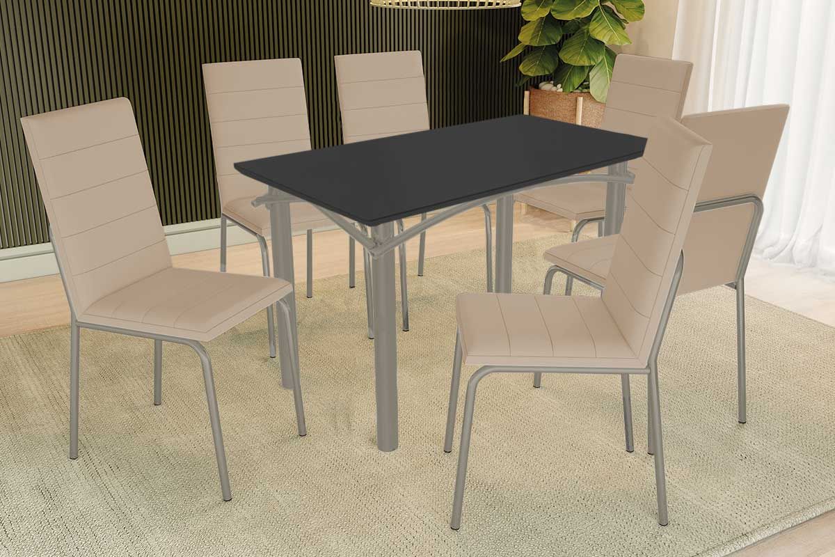 Sala Jantar Mesa Elba Tampo Madeirado c/ Vidro 120cm e 6 Cadeiras Amsterdã - Kappesberg