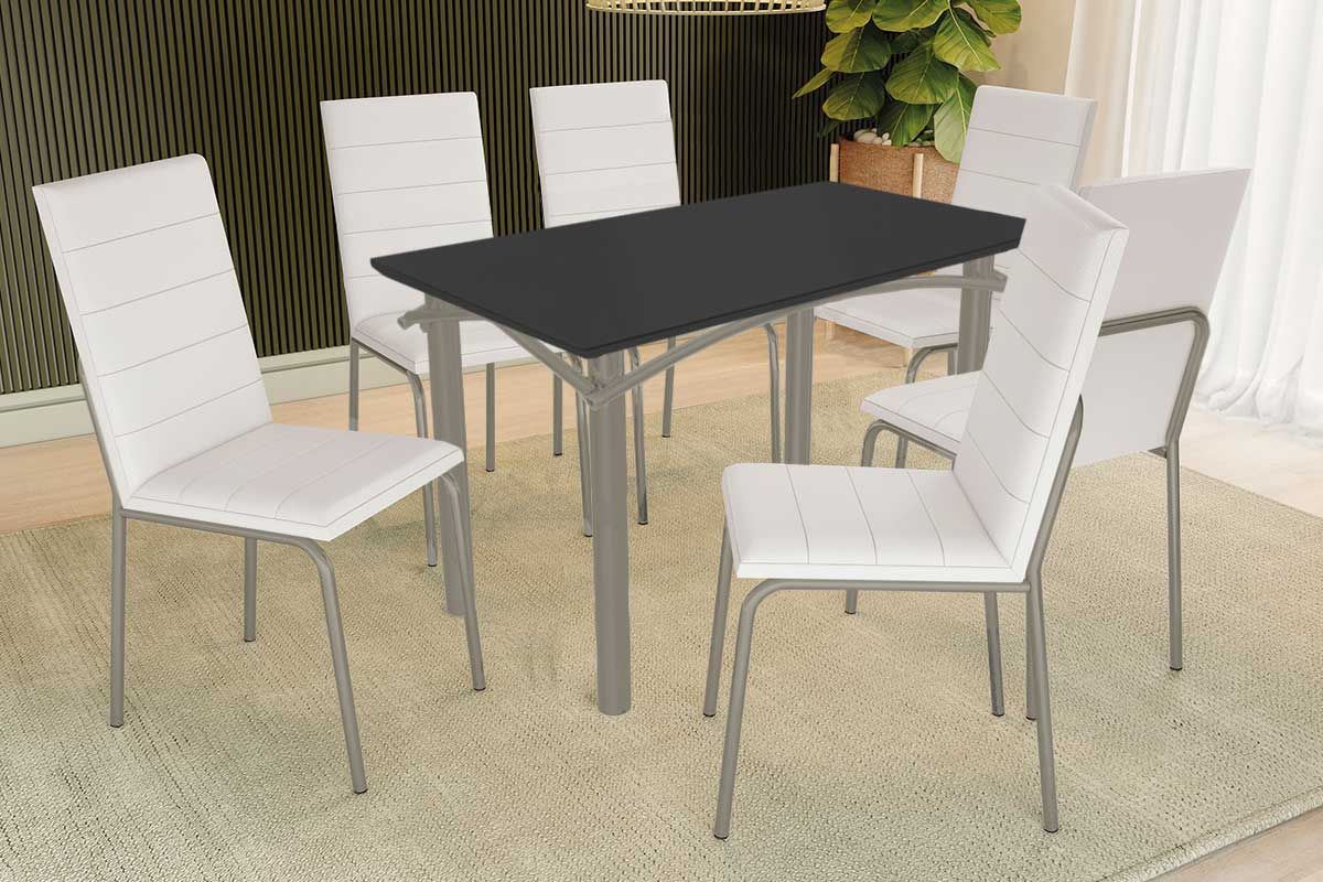 Sala Jantar Mesa Elba Tampo Madeirado c/ Vidro 120cm e 6 Cadeiras Amsterdã - Kappesberg