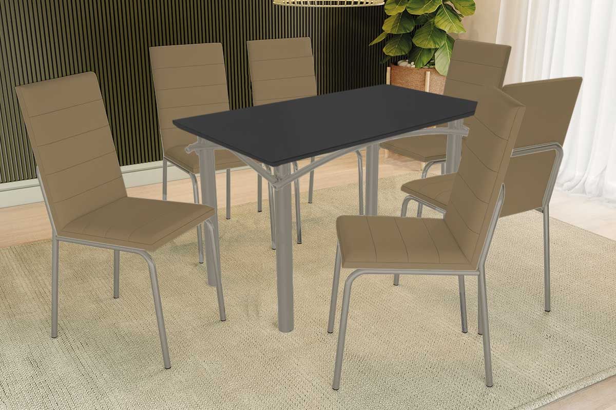 Sala Jantar Mesa Elba Tampo Madeirado c/ Vidro 120cm e 6 Cadeiras Amsterdã - Kappesberg