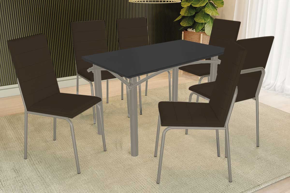 Sala Jantar Mesa Elba Tampo Madeirado c/ Vidro 120cm e 6 Cadeiras Amsterdã - Kappesberg