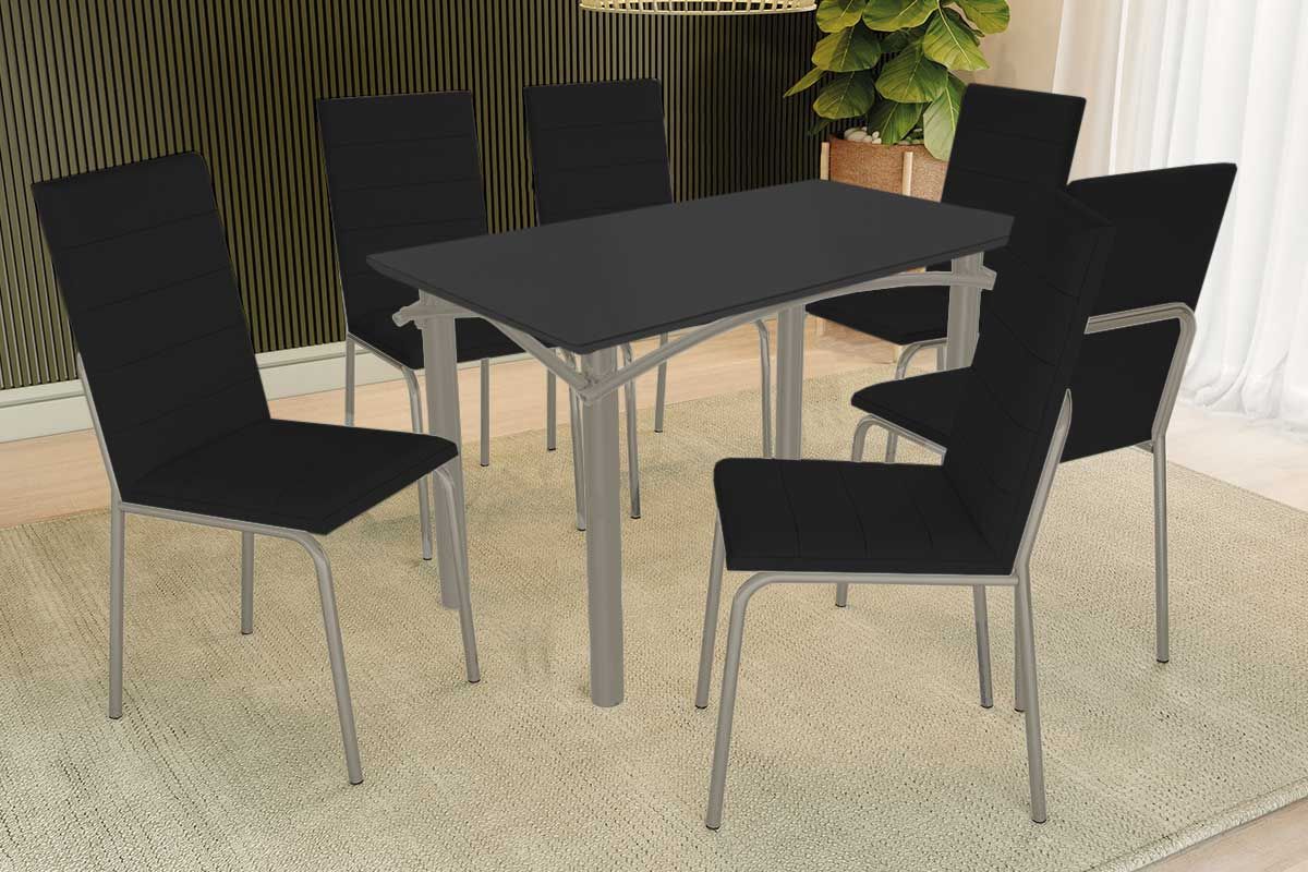 Sala Jantar Mesa Elba Tampo Madeirado c/ Vidro 120cm e 6 Cadeiras Amsterdã - Kappesberg