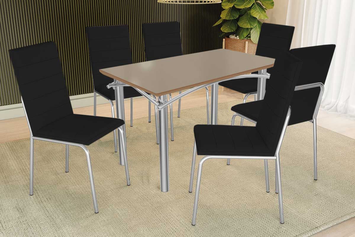 Sala Jantar Mesa Elba Tampo Madeirado c/ Vidro 120cm e 6 Cadeiras Amsterdã - Kappesberg
