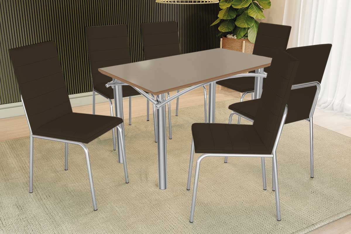 Sala Jantar Mesa Elba Tampo Madeirado c/ Vidro 120cm e 6 Cadeiras Amsterdã - Kappesberg