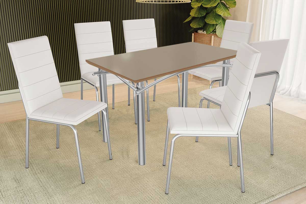 Sala Jantar Mesa Elba Tampo Madeirado c/ Vidro 120cm e 6 Cadeiras Amsterdã - Kappesberg