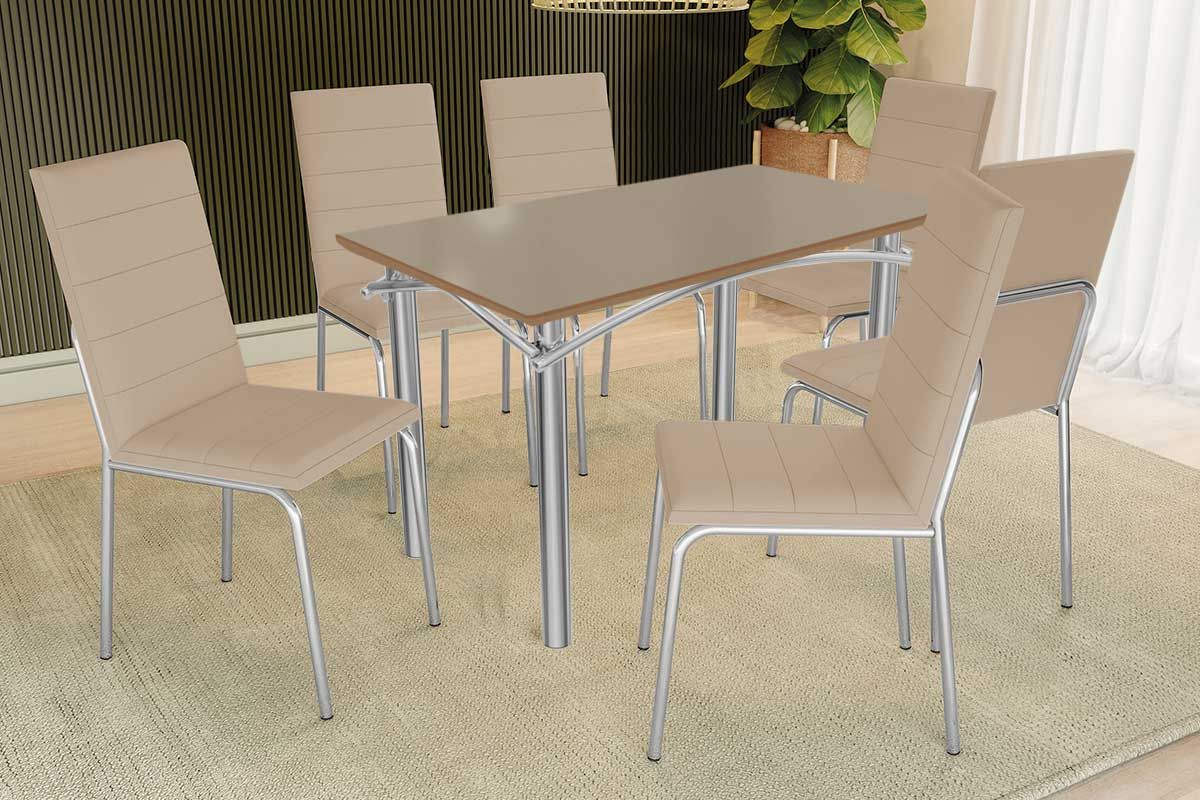 Sala Jantar Mesa Elba Tampo Madeirado c/ Vidro 120cm e 6 Cadeiras Amsterdã - Kappesberg
