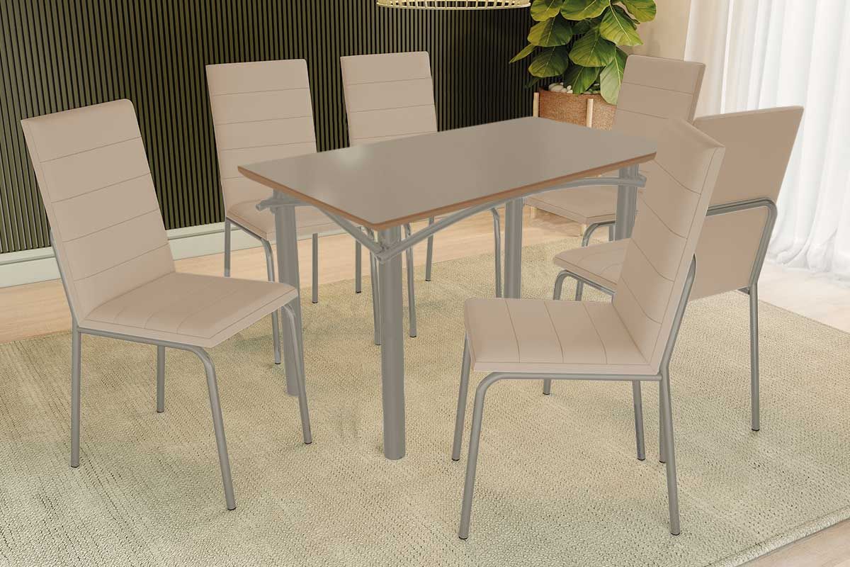 Sala Jantar Mesa Elba Tampo Madeirado c/ Vidro 120cm e 6 Cadeiras Amsterdã - Kappesberg
