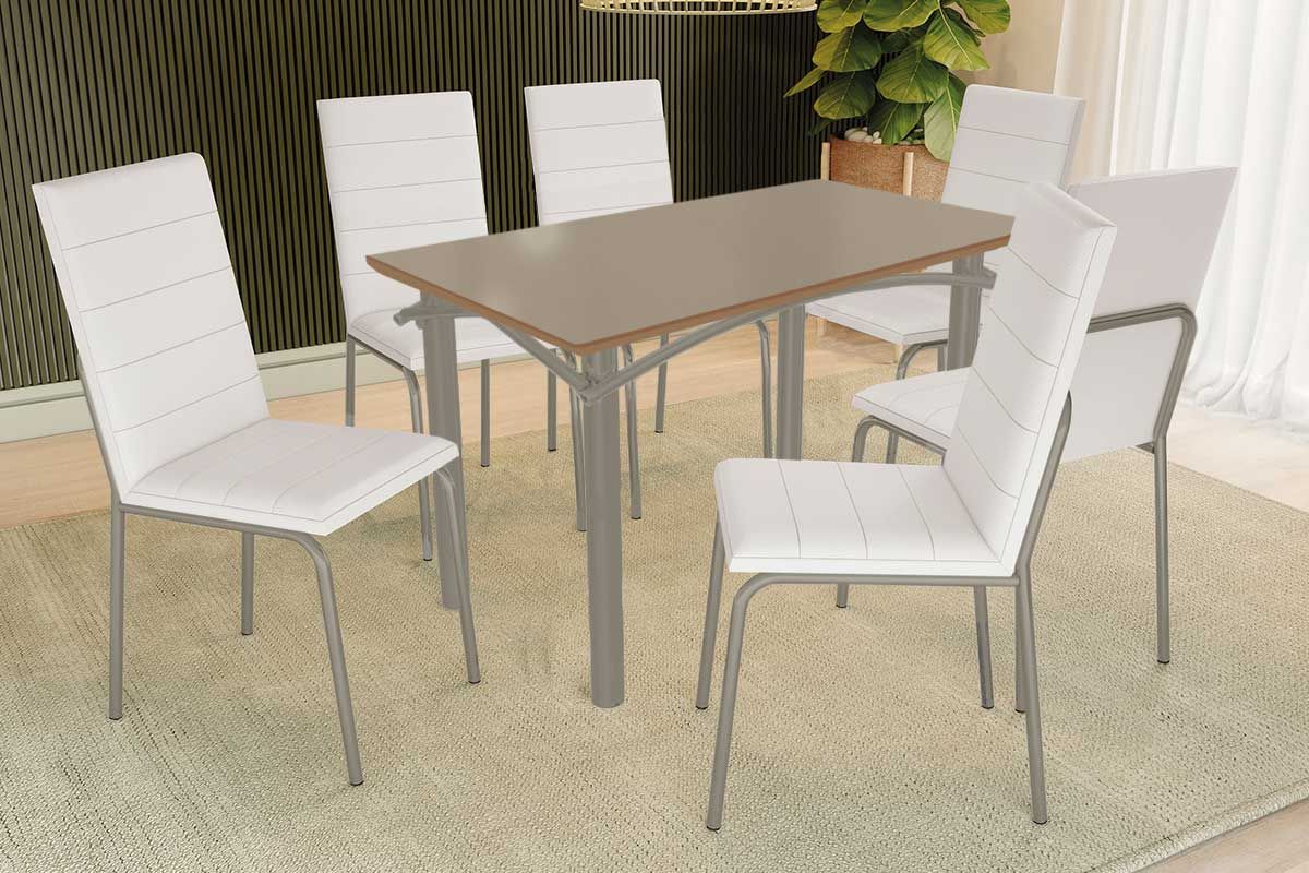 Sala Jantar Mesa Elba Tampo Madeirado c/ Vidro 120cm e 6 Cadeiras Amsterdã - Kappesberg