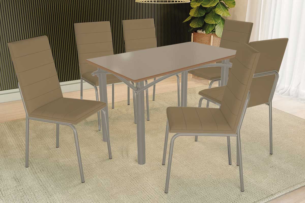 Sala Jantar Mesa Elba Tampo Madeirado c/ Vidro 120cm e 6 Cadeiras Amsterdã - Kappesberg