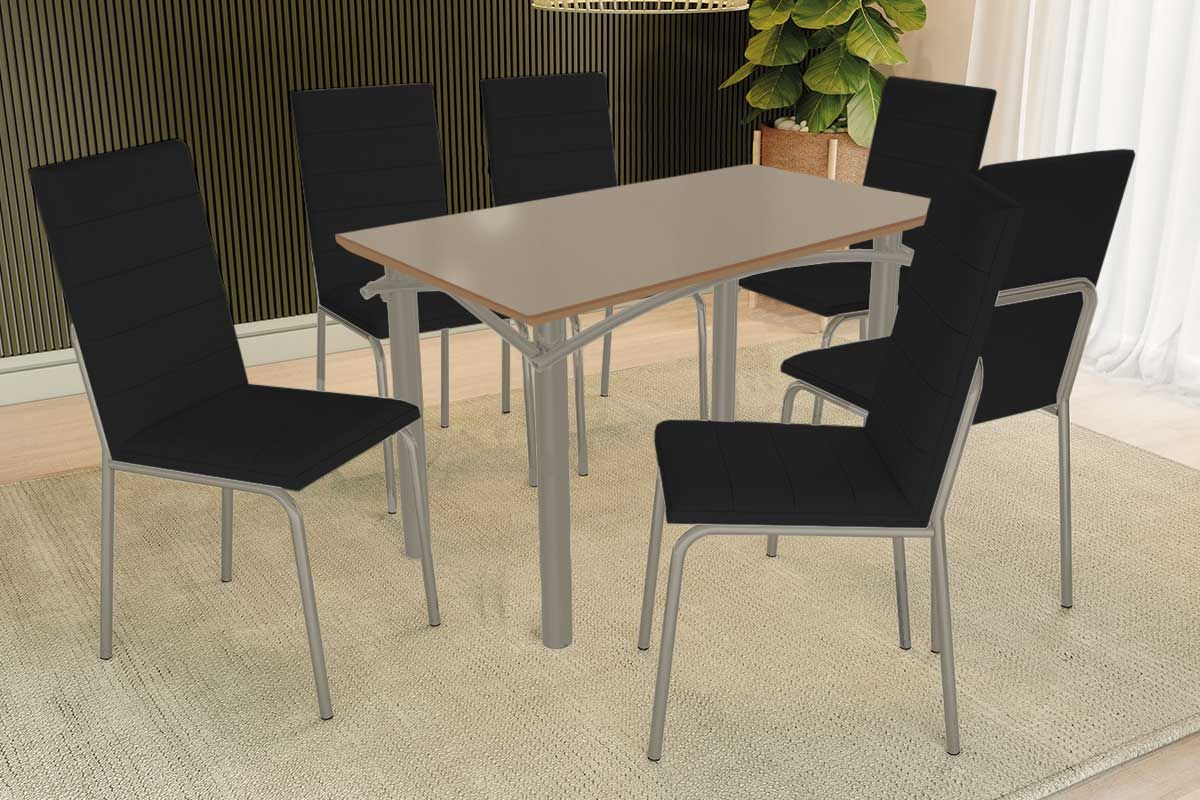Sala Jantar Mesa Elba Tampo Madeirado c/ Vidro 120cm e 6 Cadeiras Amsterdã - Kappesberg