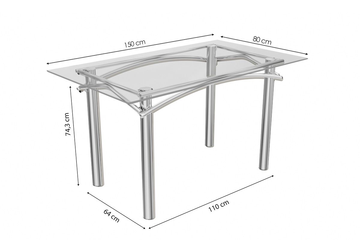 Sala Jantar Mesa Elba c/ Tampo de Vidro 150cm e 6 Cadeiras Amsterdã - Kappesberg