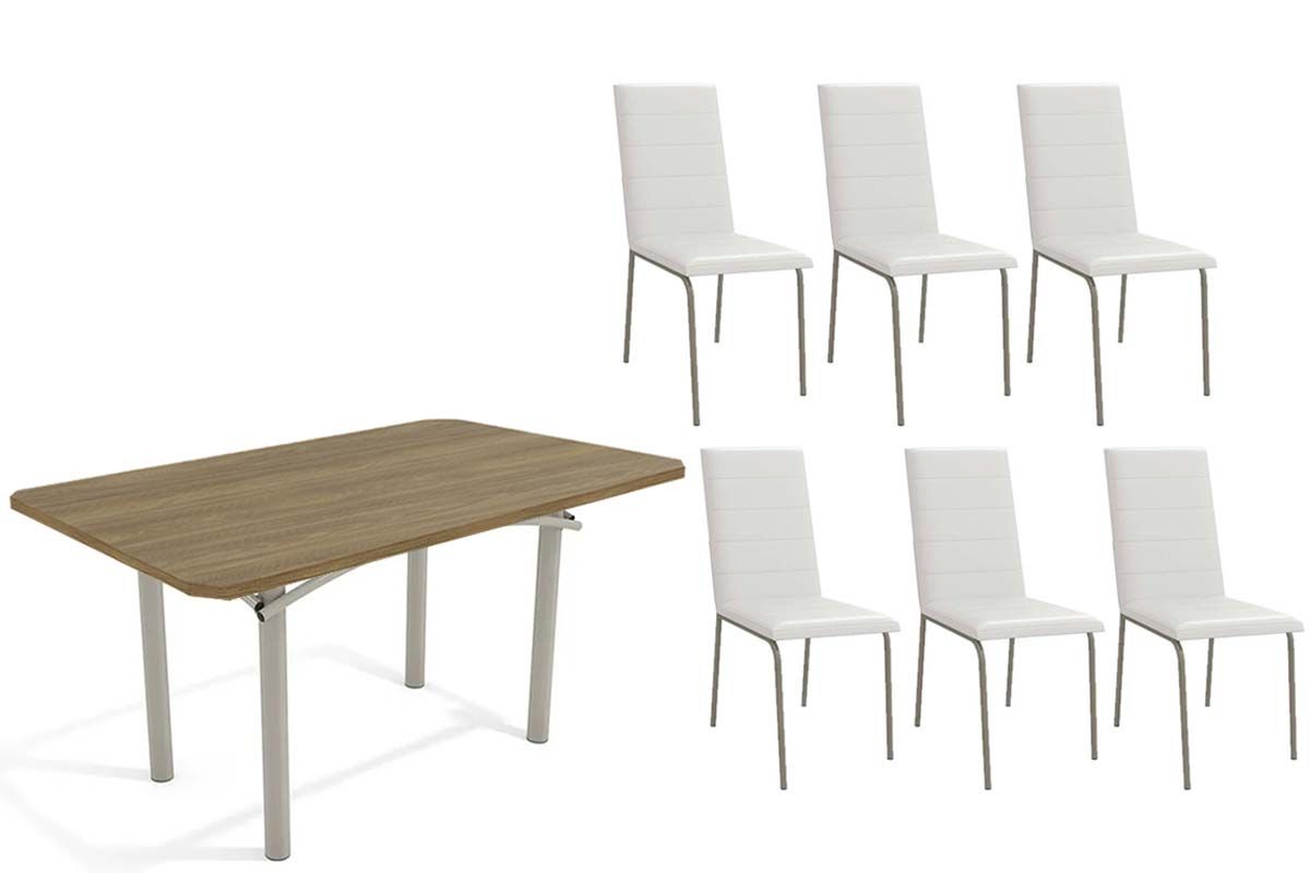 Sala Jantar Mesa Elba c/ Tampo de Madeira 160cm e 6 Cadeiras Amsterdã - Kappesberg