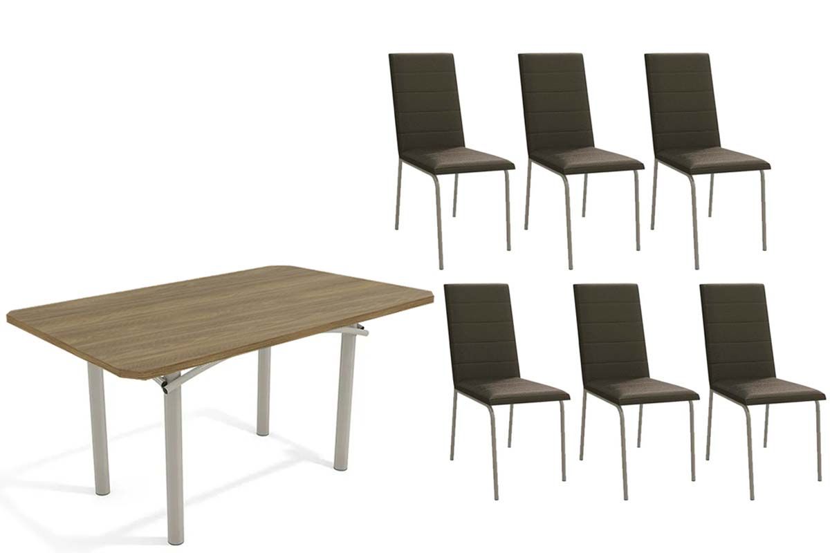 Sala Jantar Mesa Elba c/ Tampo de Madeira 160cm e 6 Cadeiras Amsterdã - Kappesberg