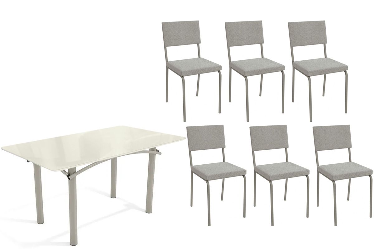 Sala Jantar Mesa Elba Tampo Madeirado c/ Vidro 160cm e 6 Cadeiras Zaria - Kappesberg