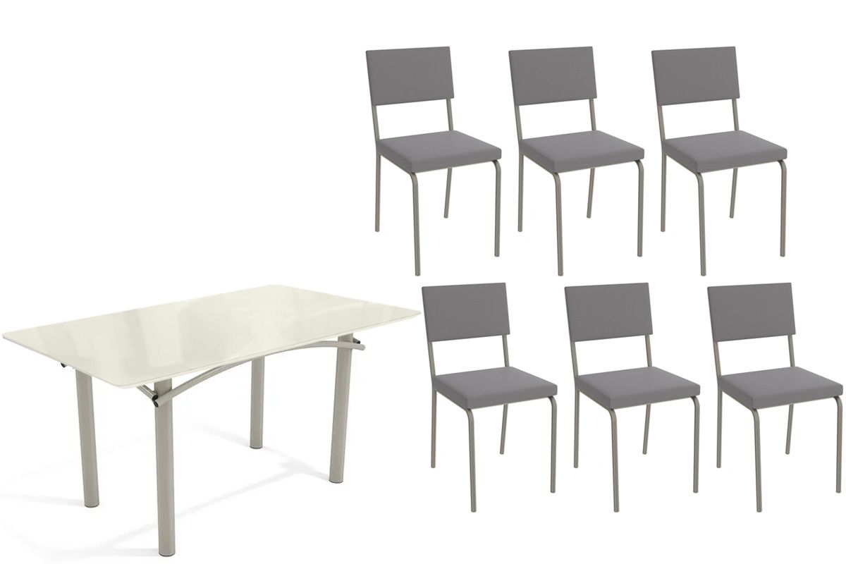 Sala Jantar Mesa Elba Tampo Madeirado c/ Vidro 160cm e 6 Cadeiras Zaria - Kappesberg