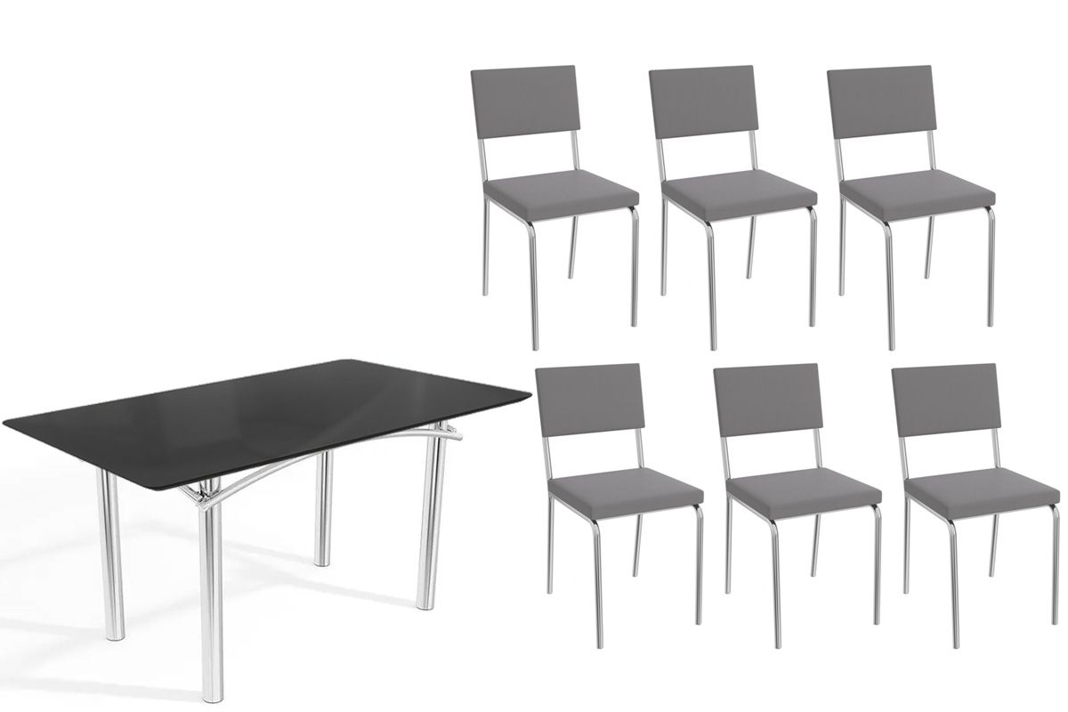 Sala Jantar Mesa Elba Tampo Madeirado c/ Vidro 160cm e 6 Cadeiras Zaria - Kappesberg